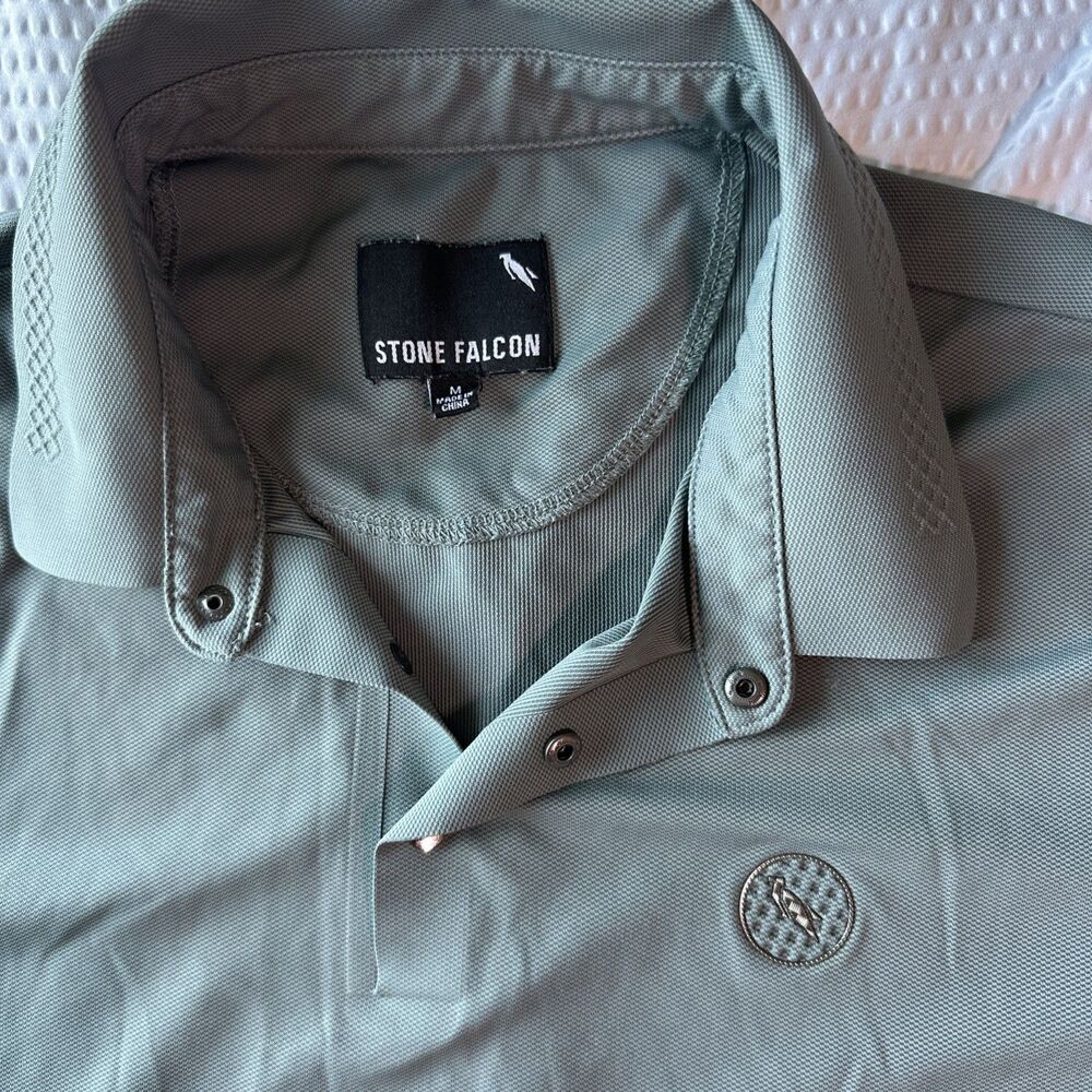 Stone Falcon Mens Performance Polo Shirt Gray Short Sleeve Snap Placket M